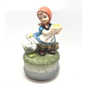 Vintage HIMARK Girl with‎ Goose/Duck Figurine Rotating Music Box Works